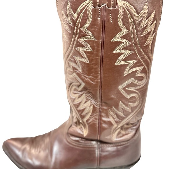 Nocona Men’s Brown Leather Cowboy Boots size 9 D Needle Toe Made in the‎ USA main image 4